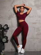 Round Neck Short Sleeve Top and Leggings Active Set | Activewear Top and Leggings from PHUNKYN