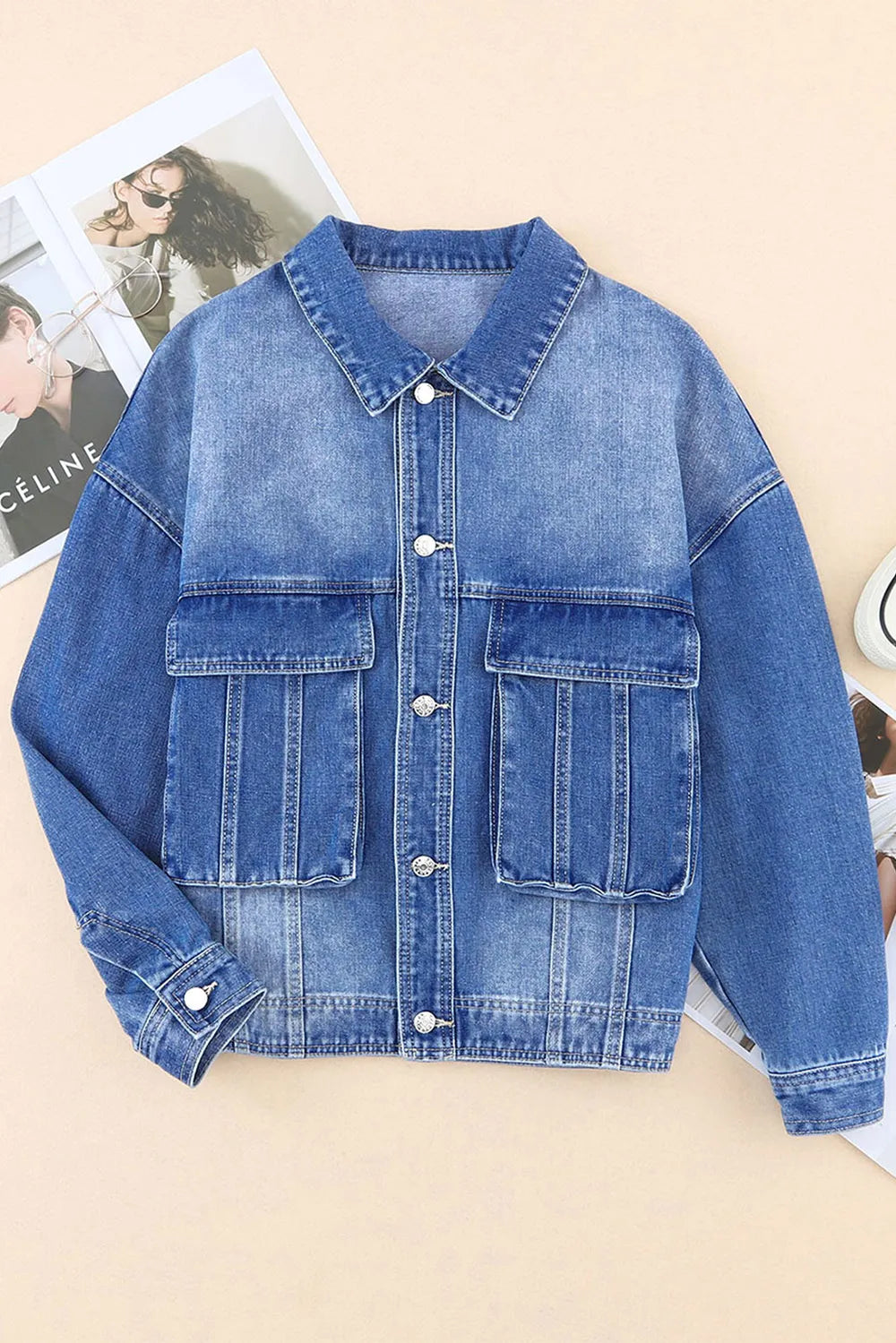 Collared Neck Button Up Denim Jacket | Jacket from PHUNKYN
