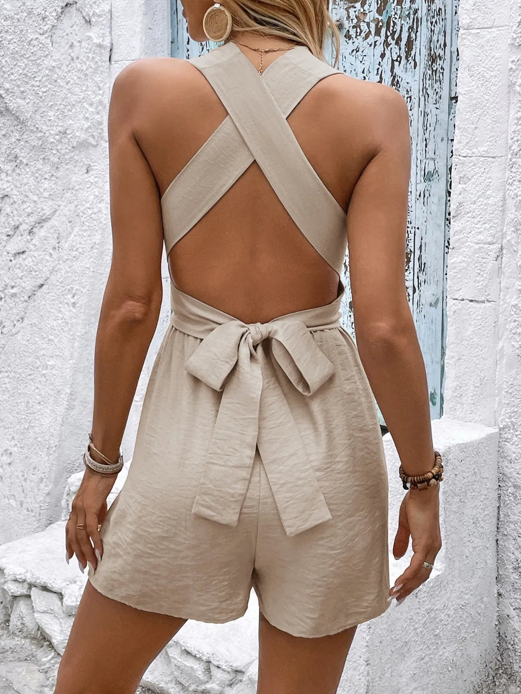 Crisscross Sleeveless Tie Back Romper | One-Pieces Romper from PHUNKYN