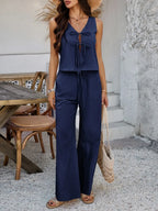 Tied V-Neck Sleeveless Top and Pants Set | Outfit Sets Top and Pants Set from PHUNKYN