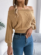 Cable Knit Off-Shoulder Long Sleeve Sweater | Sweaters Sweater from PHUNKYN