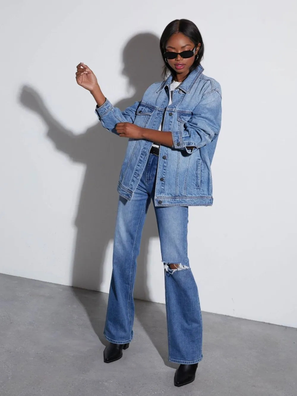 Button Up Collared Neck Denim Jacket | Jacket from PHUNKYN