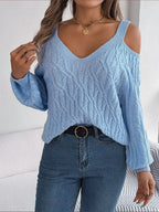 Cable-Knit Cold Shoulder Long Sleeve Sweater | Sweaters Sweater from PHUNKYN