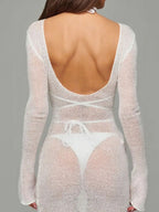 Sheer Backless Long Sleeve Mini Cover-Up Dress | Cover Ups Cover up from PHUNKYN