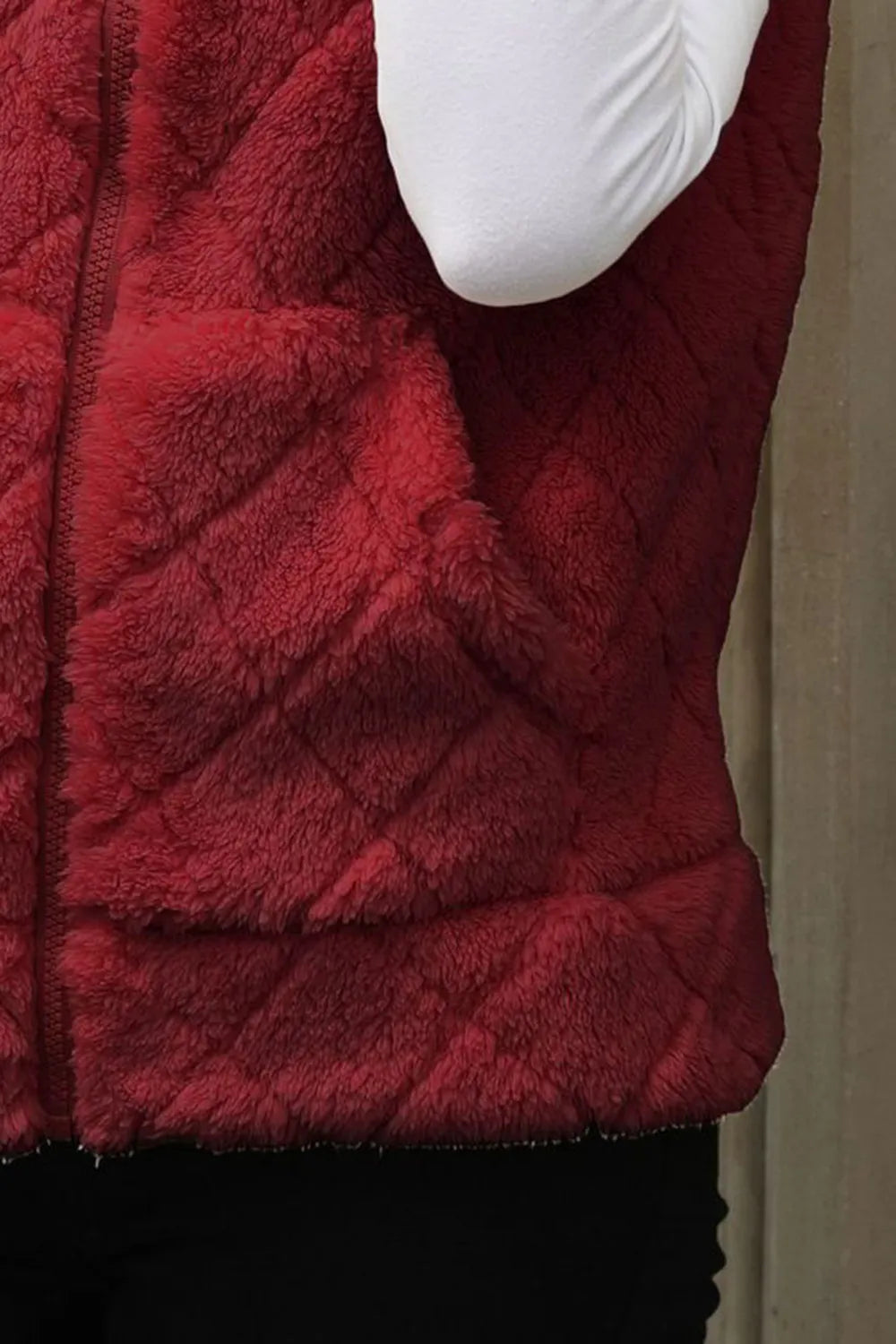 Fuzzy Plaid Texture Zip Up Vest Coat | Vest from PHUNKYN