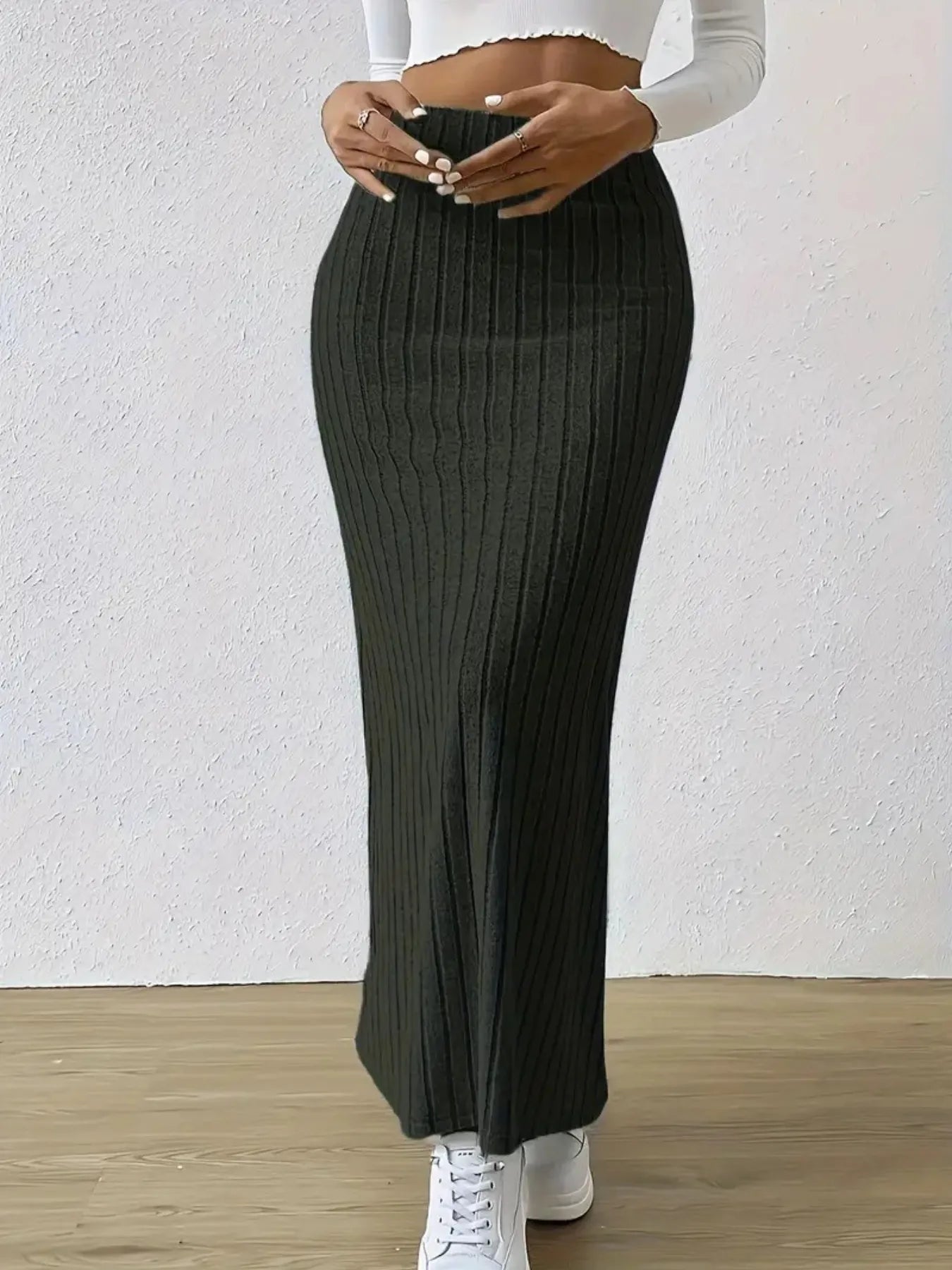 High Waist Ribbed Knit Maxi Skirt | Skirts Maxi Skirt from PHUNKYN
