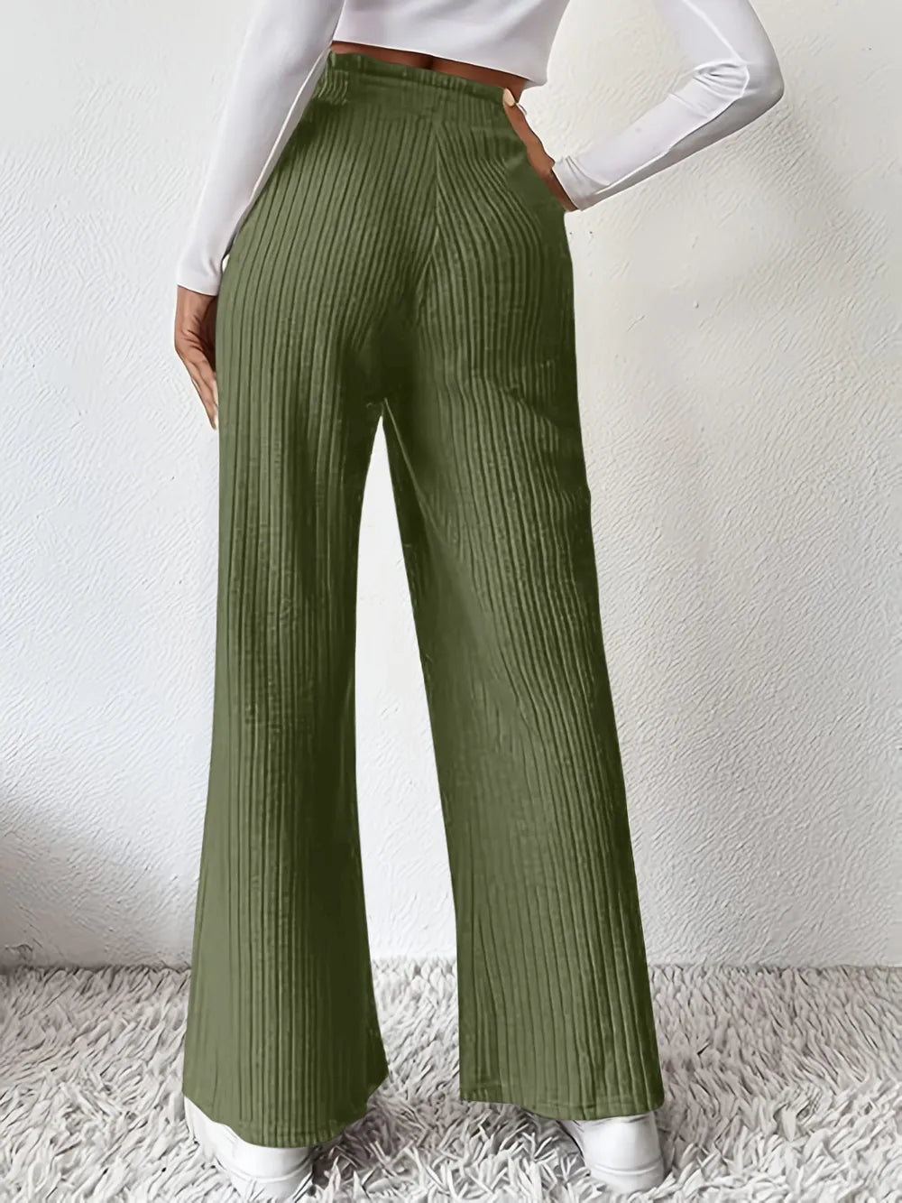 Ribbed High Waist Pants | Trousers Wide Leg Pants from PHUNKYN