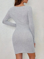 Ribbed Knit Cutout Long Sleeve Bodycon Dress | Dresses Bodycon Dress from PHUNKYN