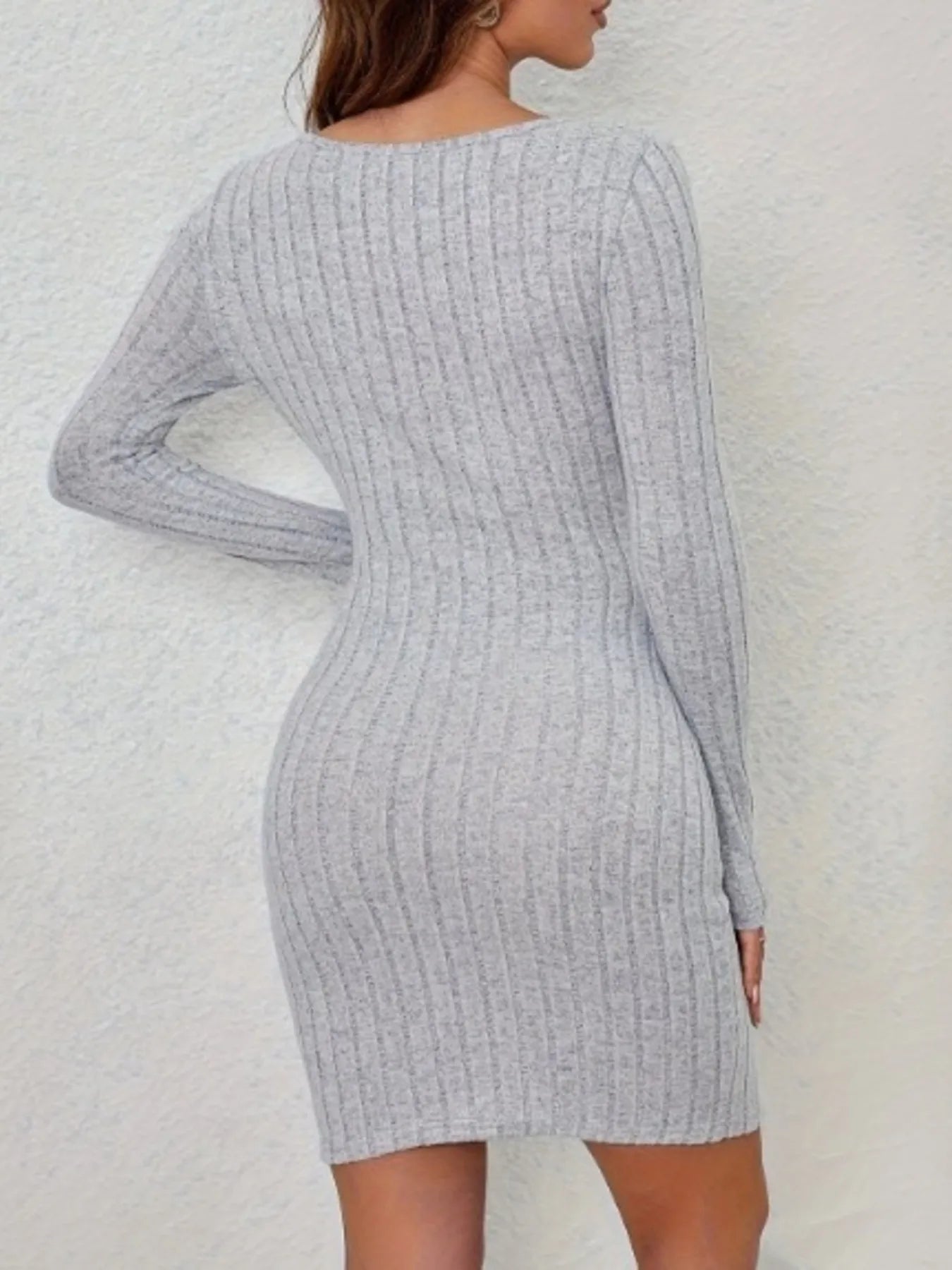 Ribbed Knit Cutout Long Sleeve Bodycon Dress | Dresses Bodycon Dress from PHUNKYN