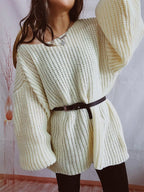 Boat Neck Long Sleeve Sweater with Belt | Sweaters Sweater from PHUNKYN