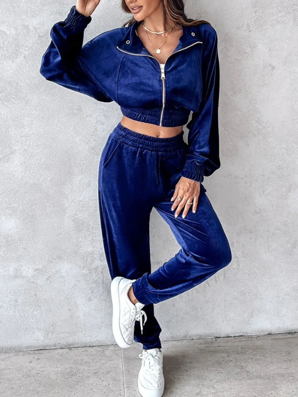 Zip Up Long Sleeve Cropped Top and Joggers Set | Outfit Sets Top and Pants Set from PHUNKYN