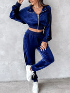 Zip Up Long Sleeve Cropped Top and Joggers Set | Outfit Sets Top and Pants Set from PHUNKYN