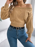 Cable Knit Off-Shoulder Long Sleeve Sweater | Sweaters Sweater from PHUNKYN