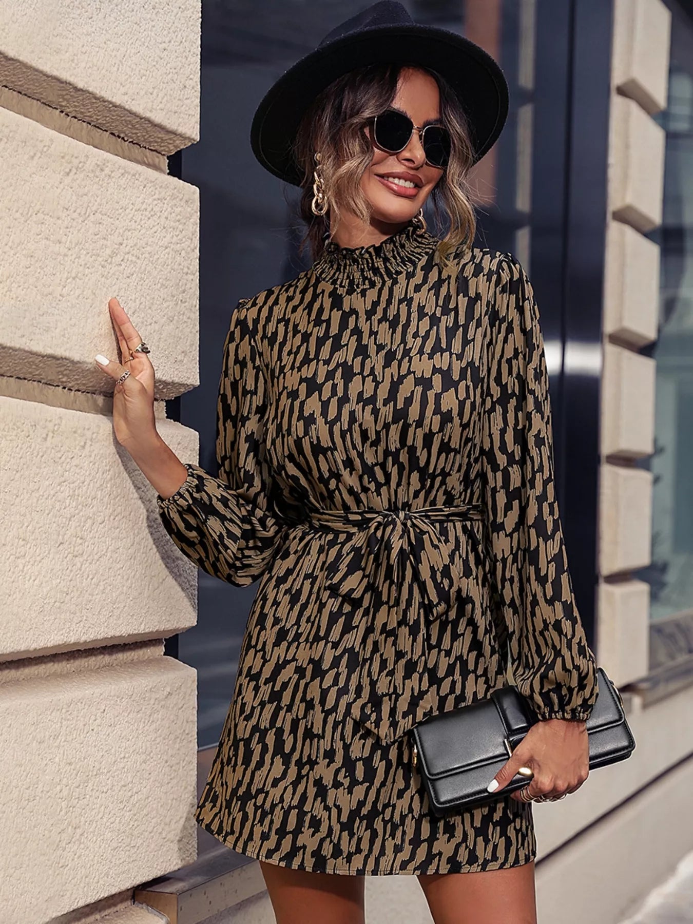 Printed Tie Waist Long Sleeve Dress | Dresses Long Sleeve Dress from PHUNKYN