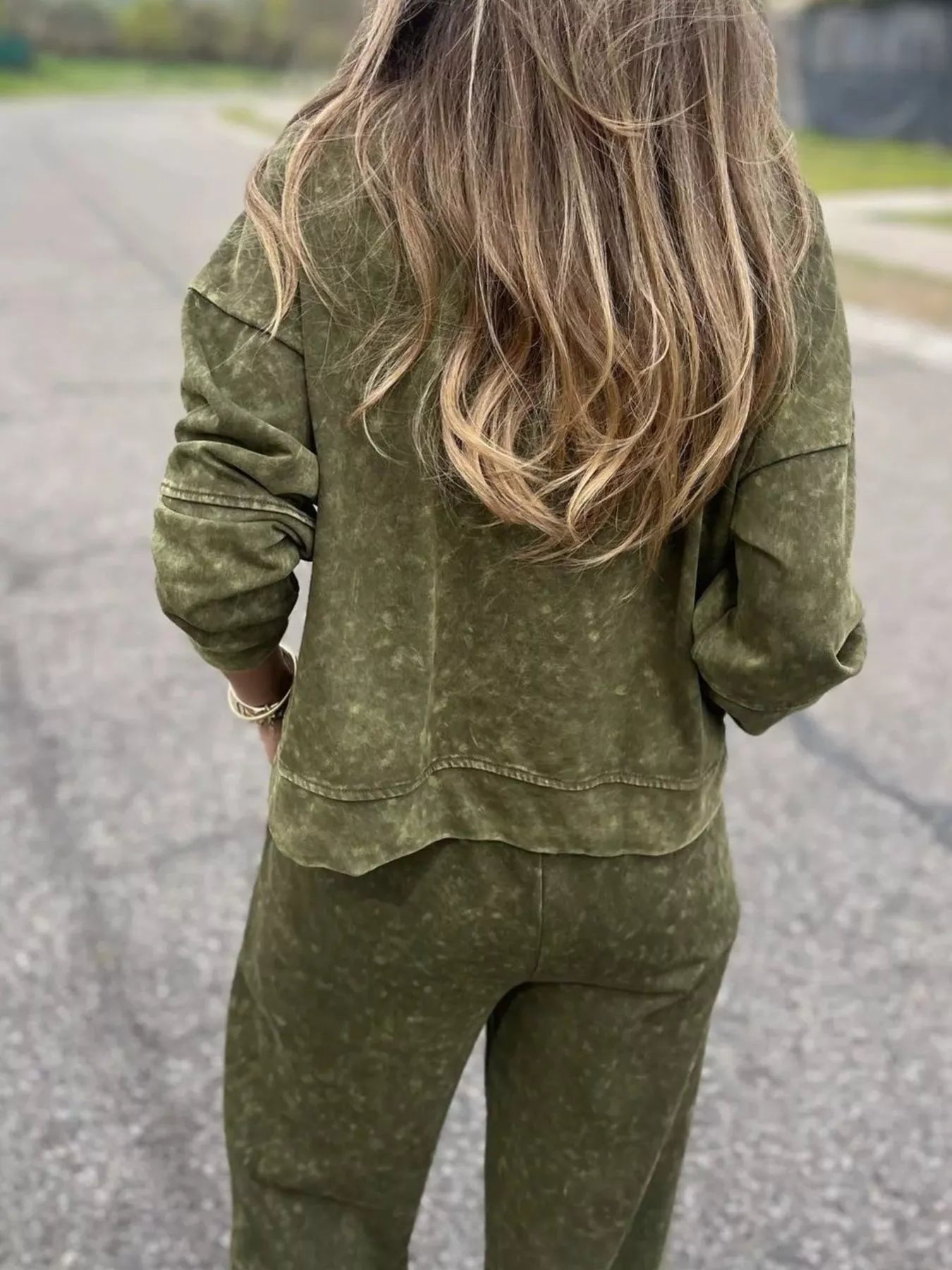 Washed Round Neck Top and Drawstring Pants Set | Top and Pants Set from PHUNKYN