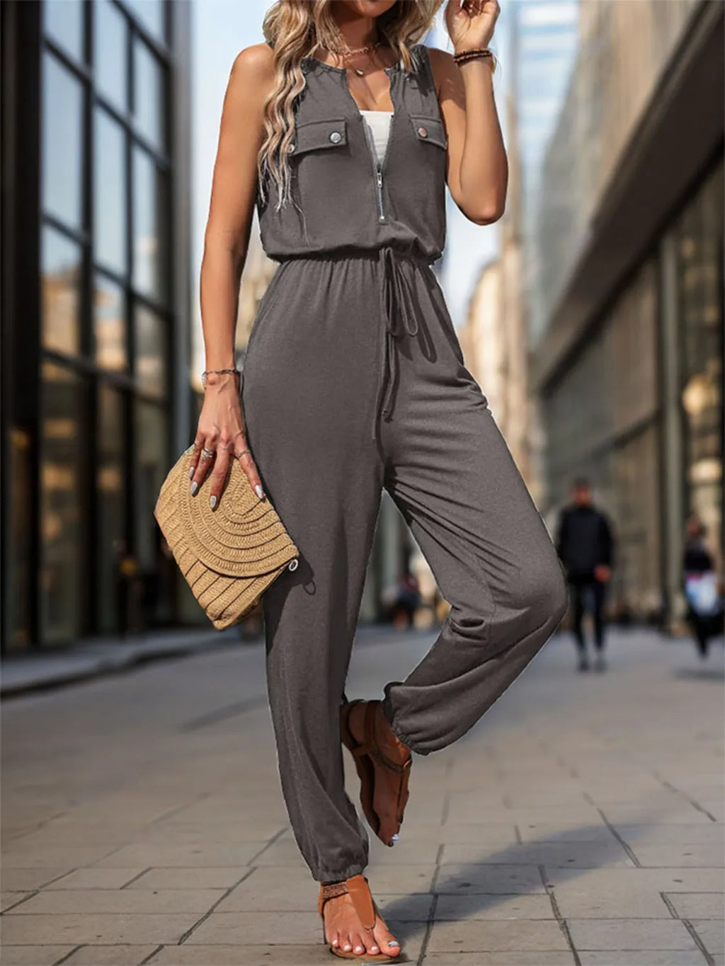 Drawstring Waist Sleeveless Jumpsuit One-Pieces Jumpsuit PHUNKYN