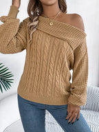 Cable-Knit One Shoulder Long Sleeve Sweater | Sweaters Sweater from PHUNKYN