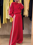 Striped Detail Crewneck Top and Elastic Sweatpants Set | Outfit Sets Top and Pants Set from PHUNKYN