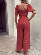 Printed Square Neck Puff Sleeve Jumpsuit | One-Pieces Jumpsuit from PHUNKYN