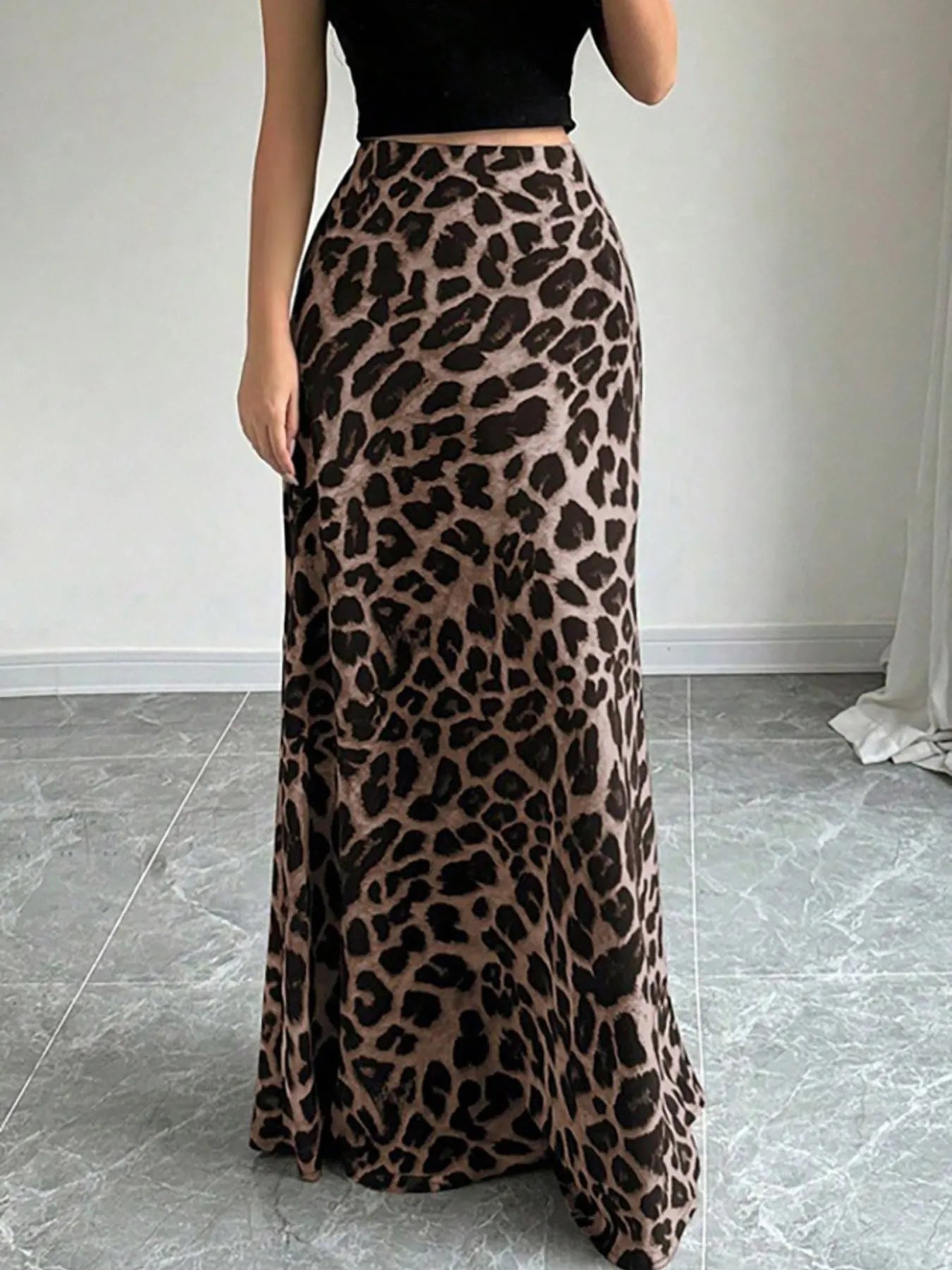 Leopard Print High-Waisted Maxi Skirt | Skirts Maxi Skirt from PHUNKYN