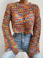 Rainbow Crochet Hollow Out Cropped Sweater | Sweaters Sweater from PHUNKYN