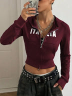 Letter Graphic Zip Up Long Sleeve Hoodie | Hoodies Hoodie from PHUNKYN