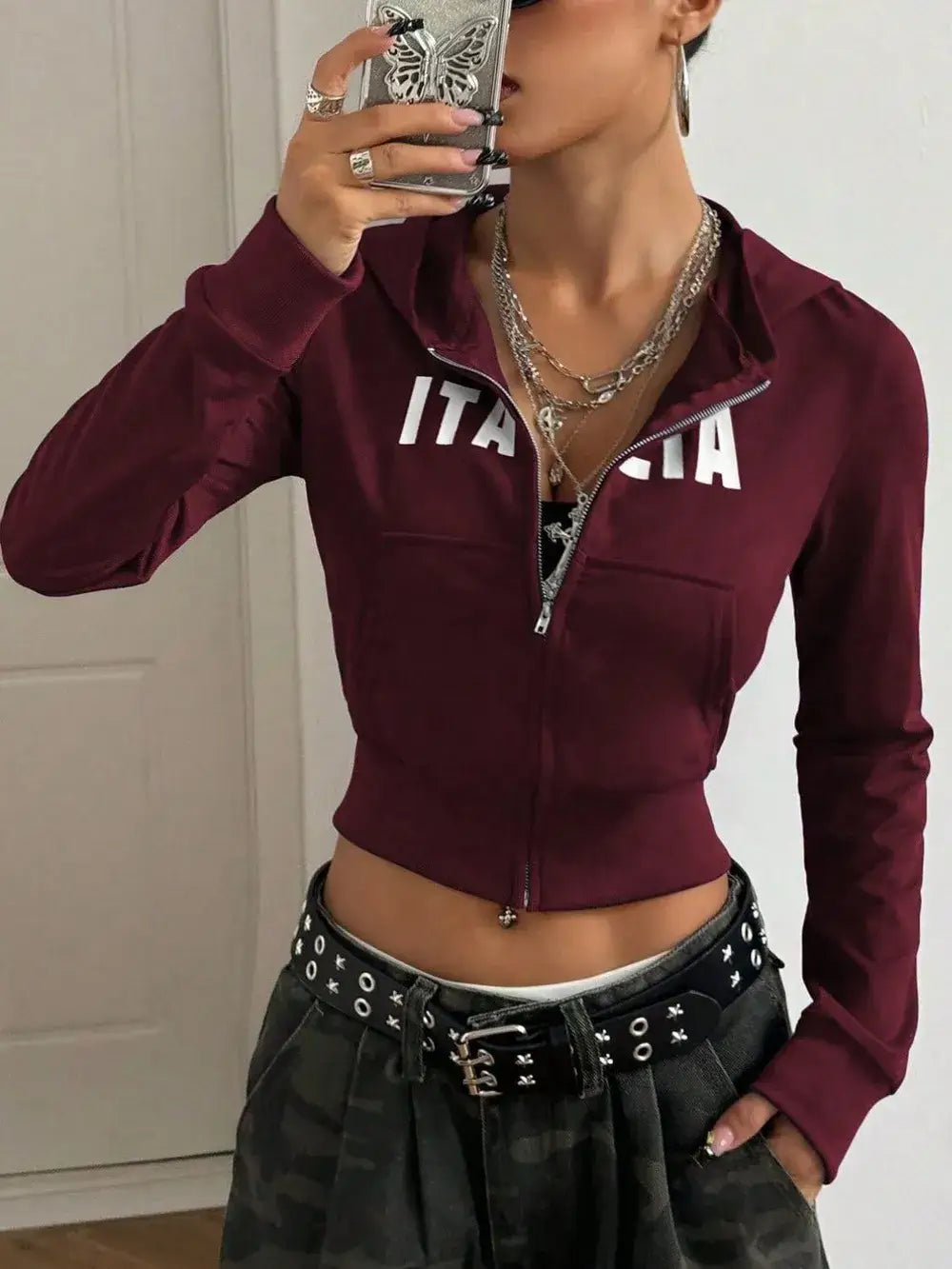 Letter Graphic Zip Up Long Sleeve Hoodie | Hoodies Hoodie from PHUNKYN