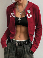 Letter Graphic Zip Up Long Sleeve Hoodie | Hoodies Hoodie from PHUNKYN