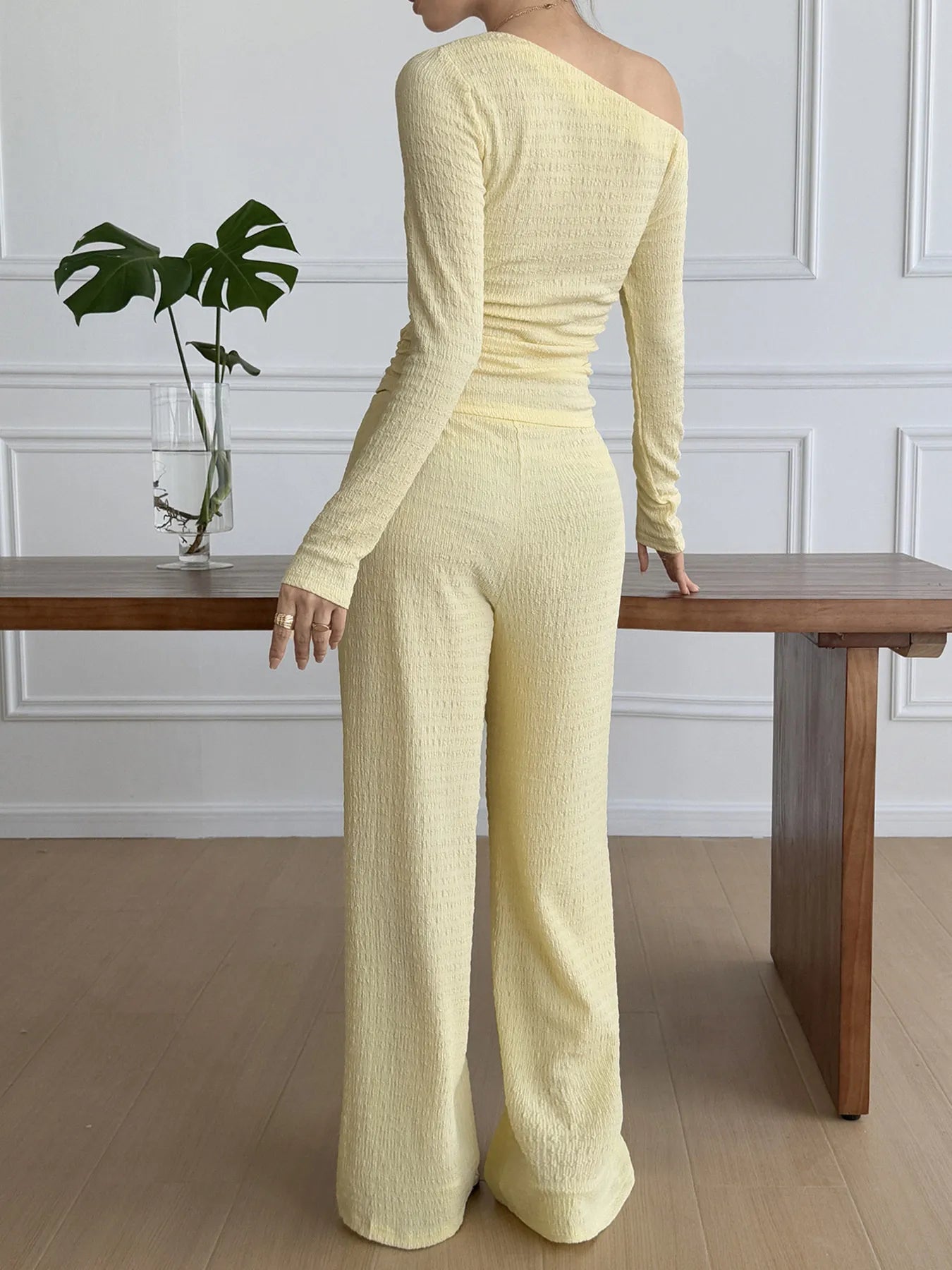 One Shoulder Long Sleeve Top and Pants Set | Outfit Sets Top and Pants Set from PHUNKYN