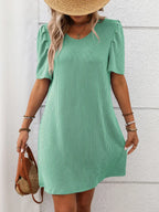 Textured Round Neck Short Sleeve Mini Dress | Dresses Mini Dress from PHUNKYN