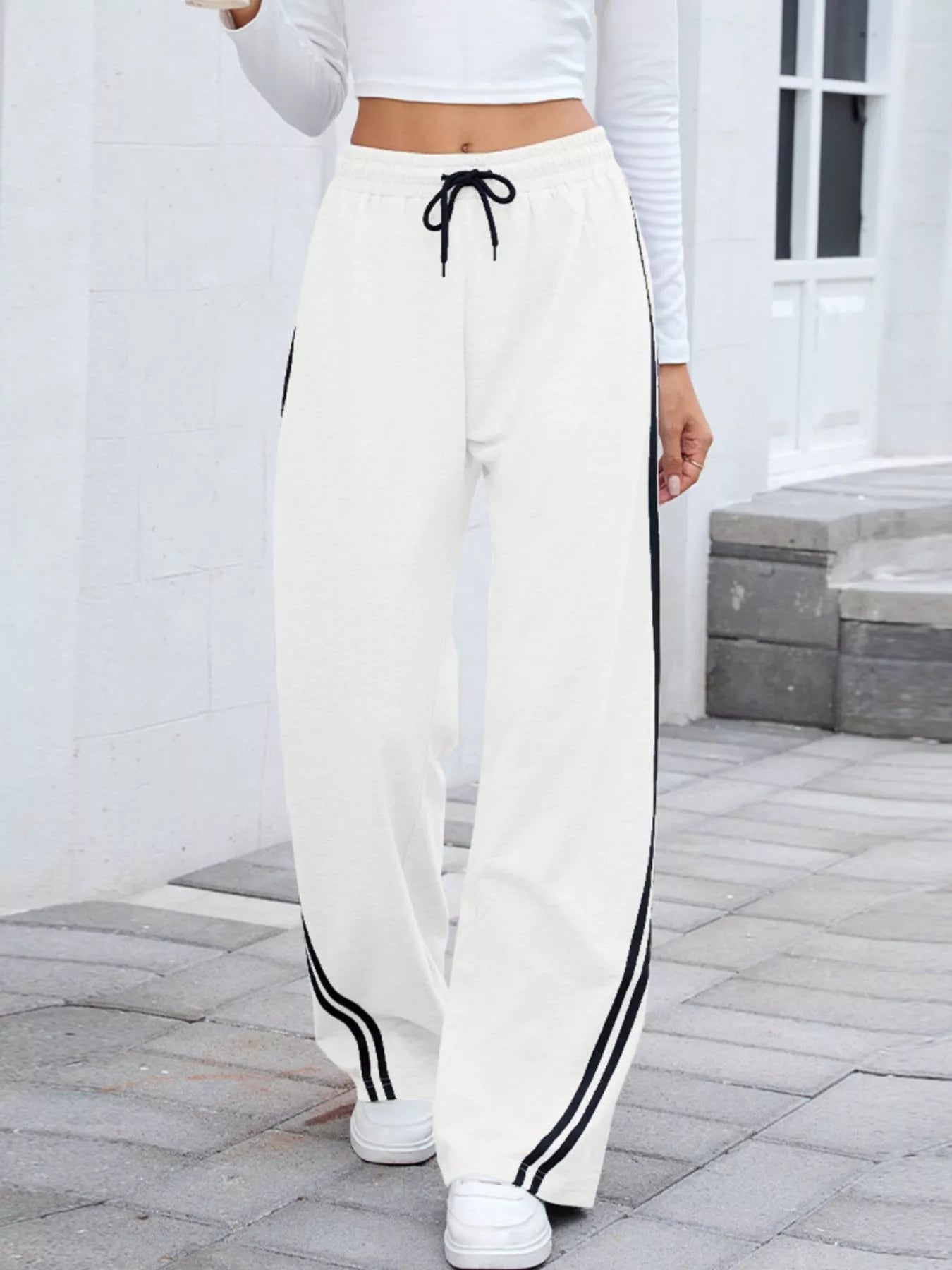 Side Striped Wide Leg Pants | Trousers Wide Leg Pants from PHUNKYN