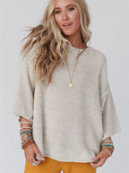 Round Neck Oversized Knit Top with Relaxed Fit | Sweaters Sweater from PHUNKYN