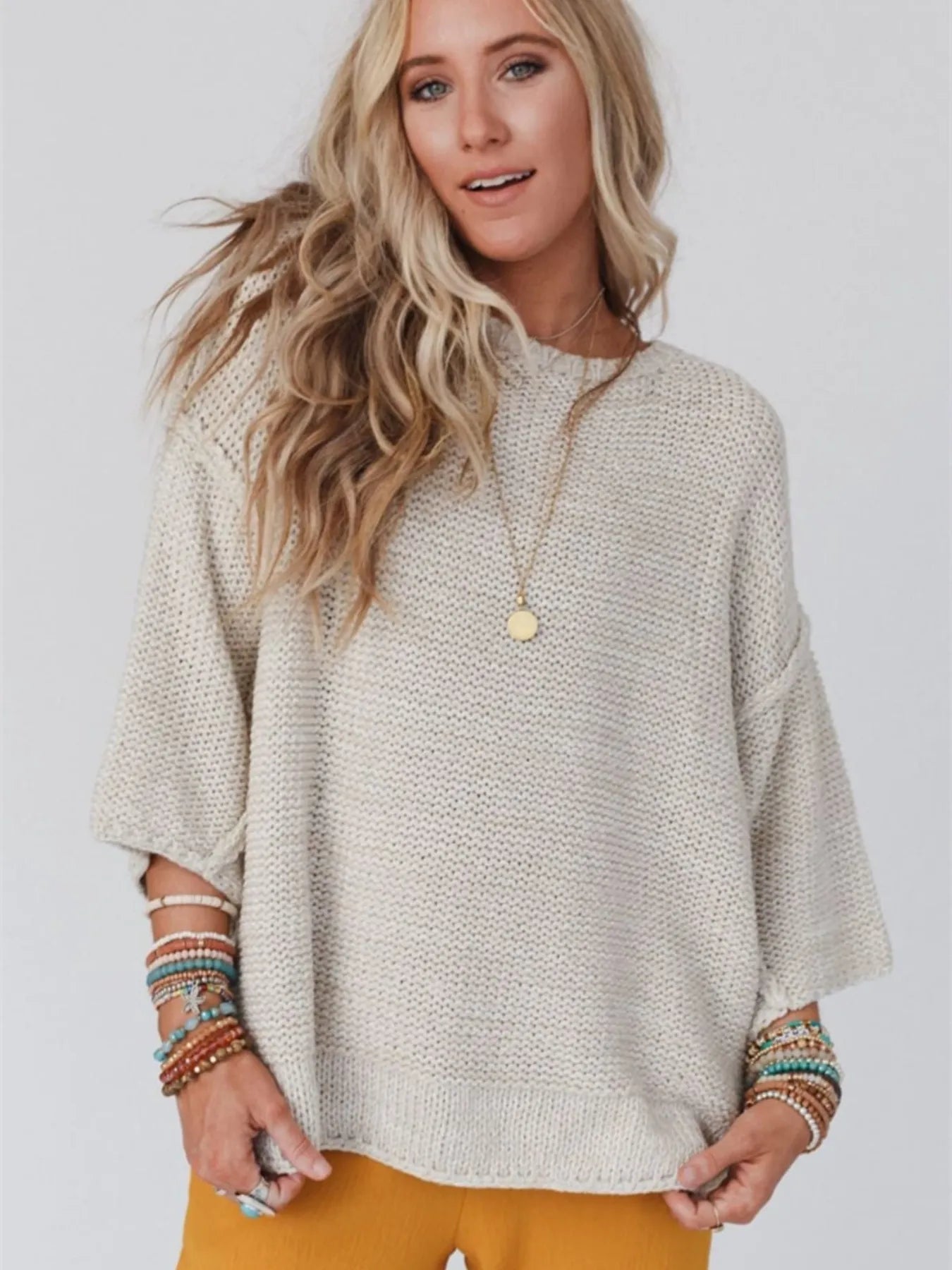 Round Neck Oversized Knit Top with Relaxed Fit | Sweaters Sweater from PHUNKYN