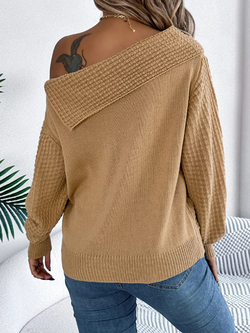 Cable-Knit One Shoulder Long Sleeve Sweater | Sweaters Sweater from PHUNKYN