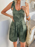 Printed Tie Shoulder Overalls with Pockets | One-Pieces Romper from PHUNKYN
