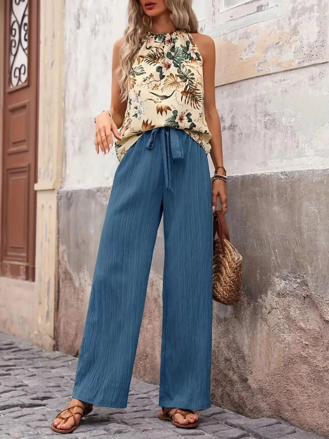 Printed Tank Top and Wide Leg Pants Set | Outfit Sets Top and Pants Set from PHUNKYN