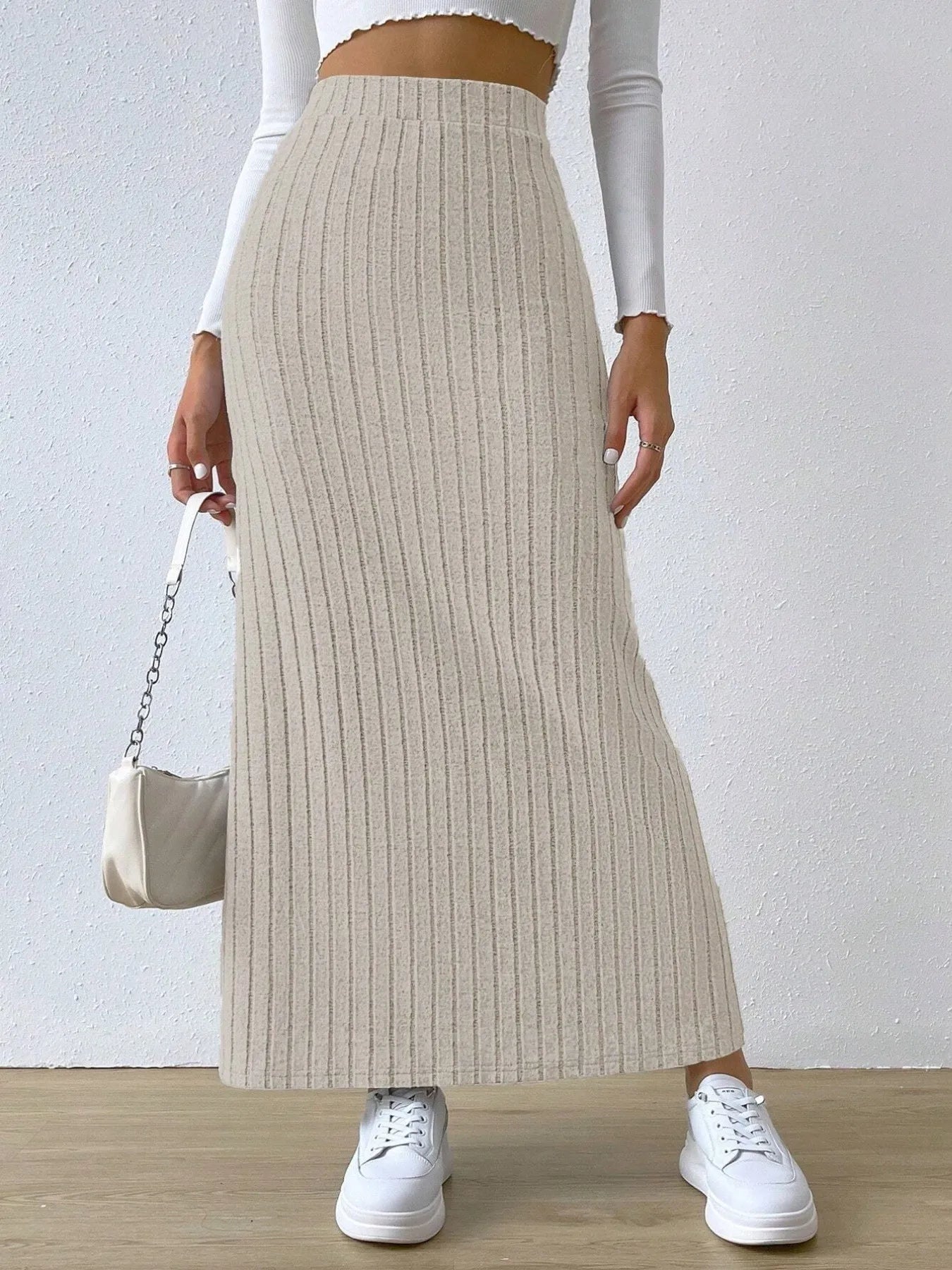 High Waist Ribbed Knit Maxi Skirt | Skirts Maxi Skirt from PHUNKYN