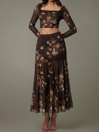 Floral Square Neck Top and Skirt Set | Outfit Sets Top and Skirt Set from PHUNKYN