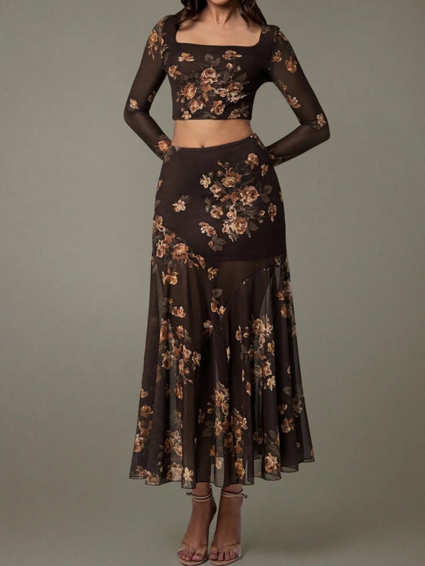 Floral Square Neck Top and Skirt Set | Outfit Sets Top and Skirt Set from PHUNKYN