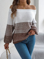 Color Block Off-Shoulder Long Sleeve Sweater | Sweaters Sweater from PHUNKYN