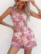 Smocked Printed Square Neck Top and Shorts Set | Outfit Sets Top and shorts from PHUNKYN