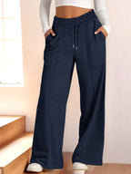 Drawstring Relaxed Fit Wide Leg Pants | Trousers Women's Trousers from PHUNKYN
