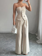 Button Down Tube Top and Pants Set | Outfit Sets Top and Pants Set from PHUNKYN