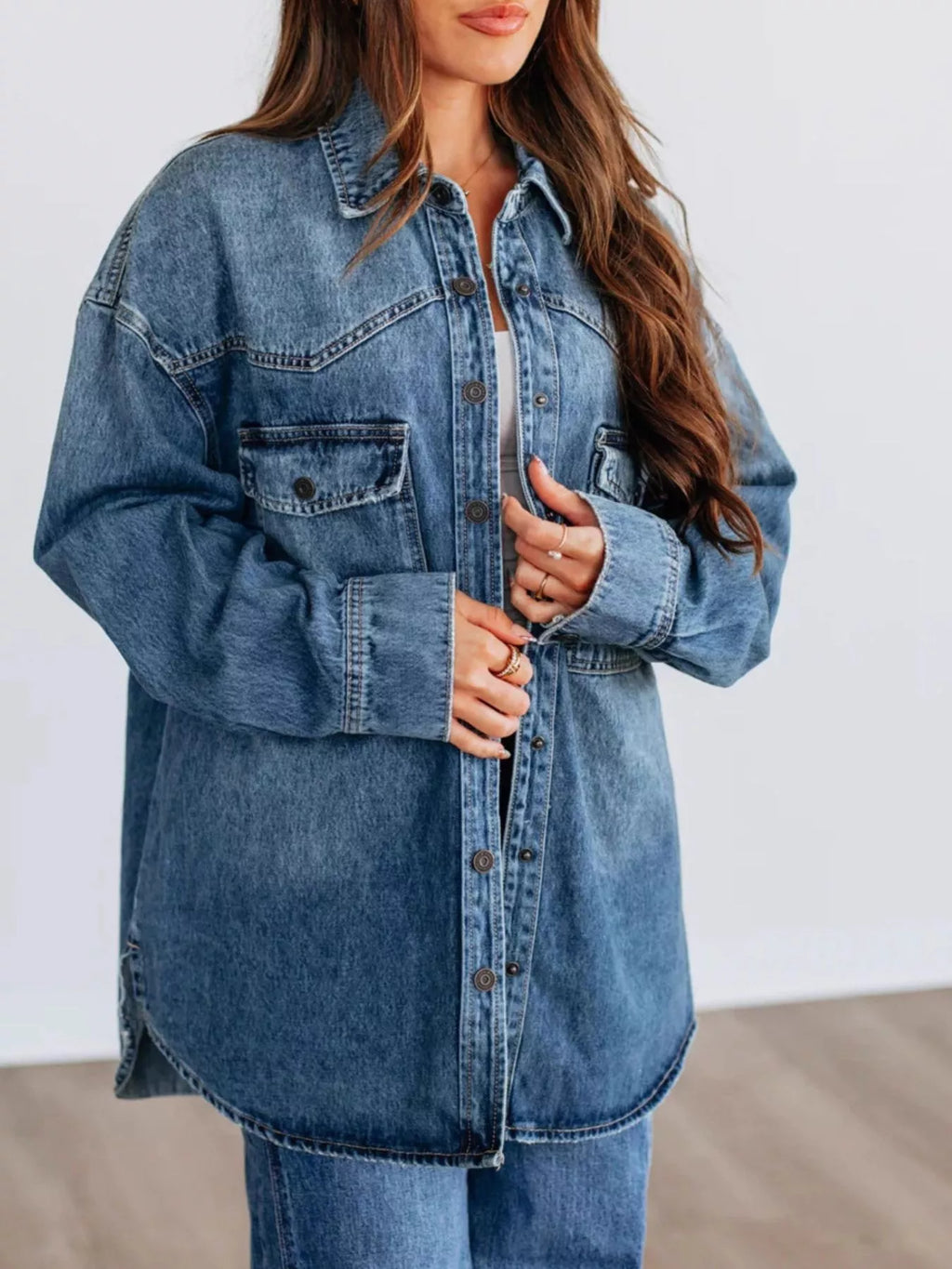 Snap Down Dropped Shoulder Denim Jacket | Coats & Jackets Denim Jacket from PHUNKYN