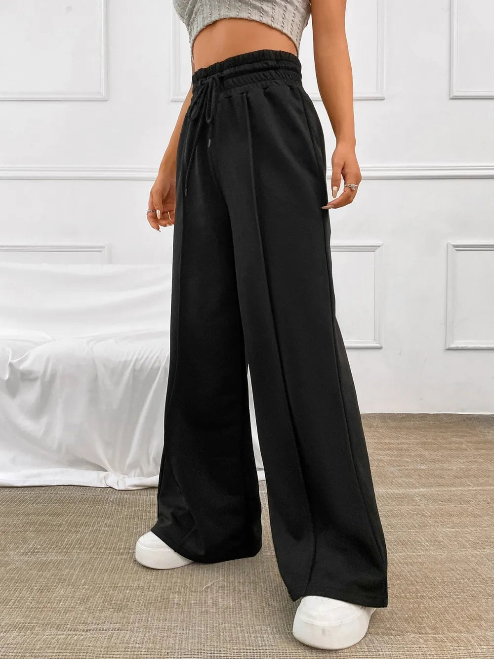 Honey Drawstring Elastic Waist Wide Leg Pants | Trousers Women's Trousers from PHUNKYN