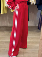 Striped Detail Crewneck Top and Elastic Sweatpants Set | Outfit Sets Top and Pants Set from PHUNKYN