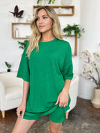 Texture Round Neck Drop Shoulder T-Shirt and Shorts Set | Outfit Sets Top and Shorts Set from PHUNKYN