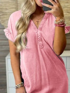 V-Neck Short Sleeve Denim Dress | Dresses Denim Dress from PHUNKYN