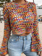 Rainbow Crochet Hollow Out Cropped Sweater | Sweaters Sweater from PHUNKYN