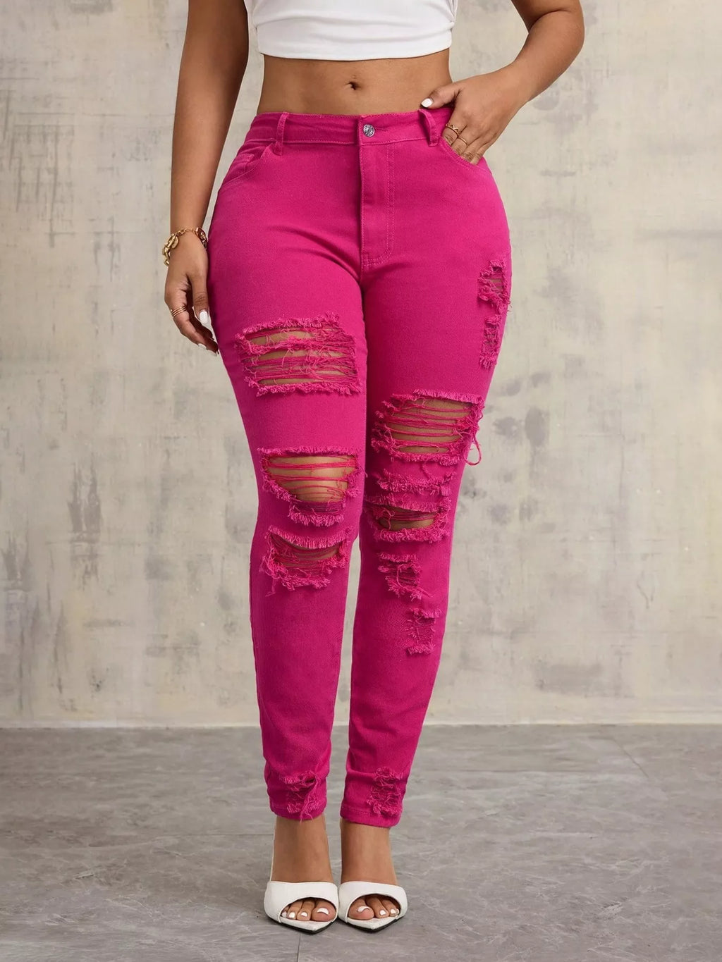 High-Waisted Distressed Skinny Jeans | Jeans Skinny Jeans from PHUNKYN